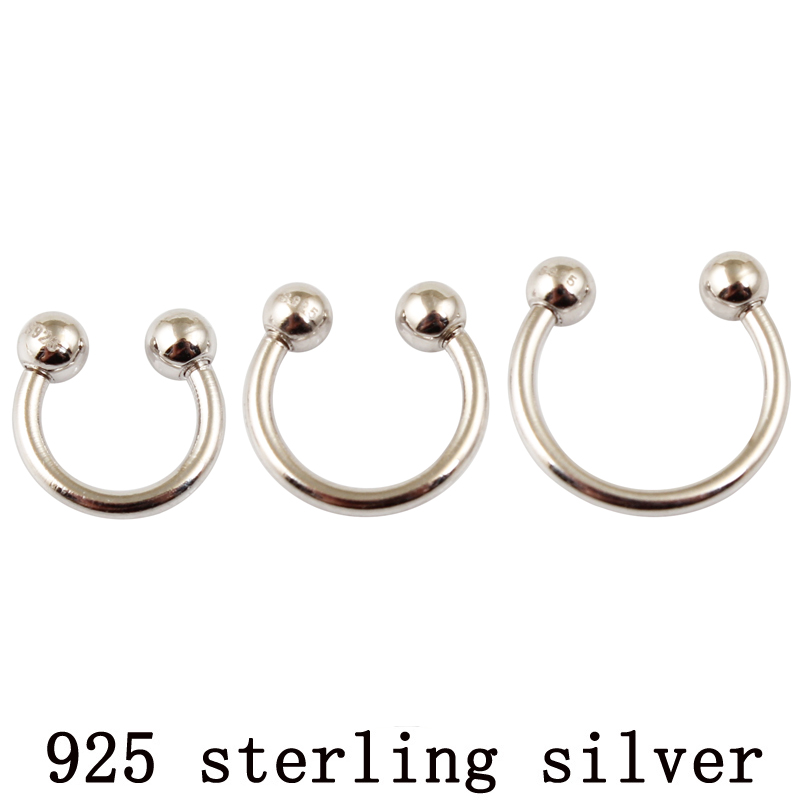 Nose ring real 925 sterling silver body jewelry s925 pure silver nipple ring man internal diameter 6 8 10 mm piercing jewelry