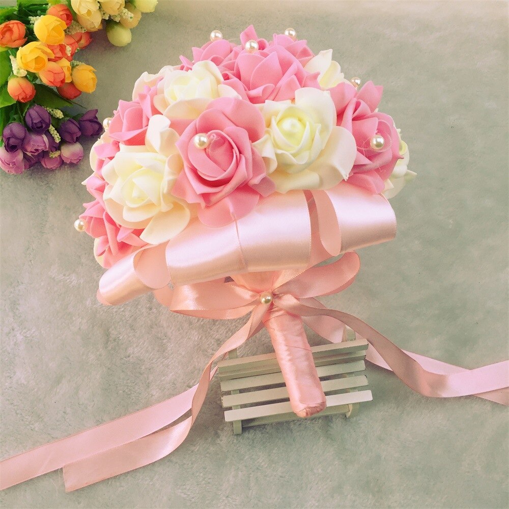 AYiCuthia Bruid Bloemen Romantische Bruiloft Kleurrijke Bruidsboeket rood roze en paars bruidsboeket S1
