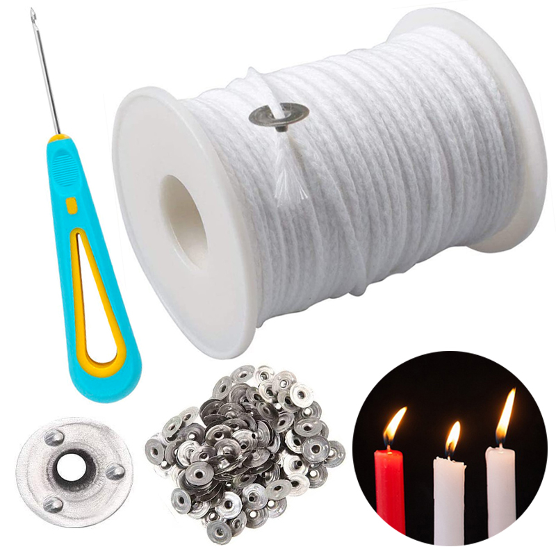 Bougeoir à mèche de bougie en coton de 61m, sans fumée, fil de bougie cylindrique d'aromathérapie, Kit de fabrication de bougies, bricolage