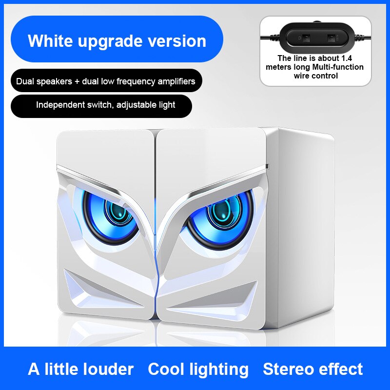 Colorful LED Light USB Wired Computer Speakers Bass Stereo Subwoofer Speaker For Phones Laptop PC Home Theater Speakers: White upgrade