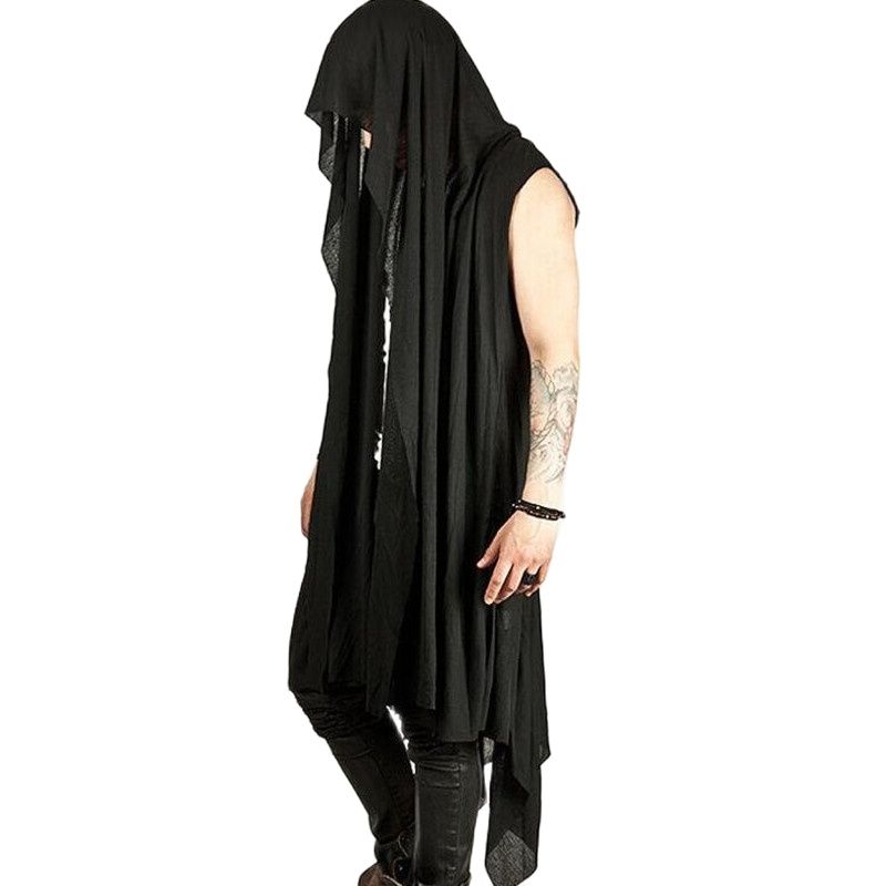 Nightclub men hip hop punk long vest sleeveless shirt cape man gothic style streetwear vest singer stage cardigan costume