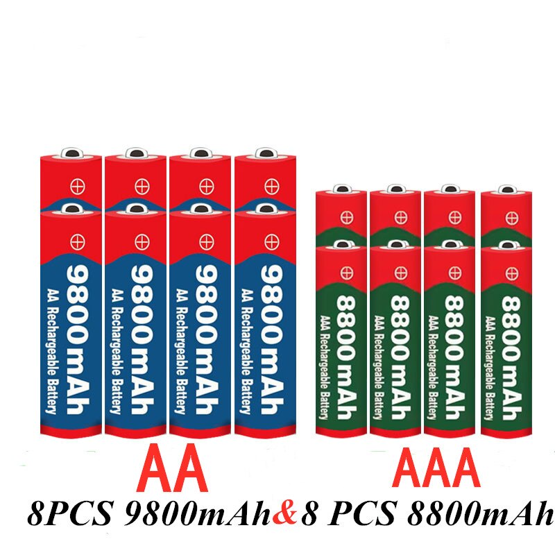 1.5v aa 9800 mah +1.5v aaa 8800 mah alkaline 1.5v uppladdningsbart batteri för klockleksaker kamerabatteri