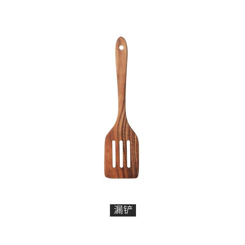 Kjøkkenredskaper sett naturlig teak kjøkkenutstyr suppe skje sleiv turner dørslag nonstick tre spatel kokekar sett: Plomme