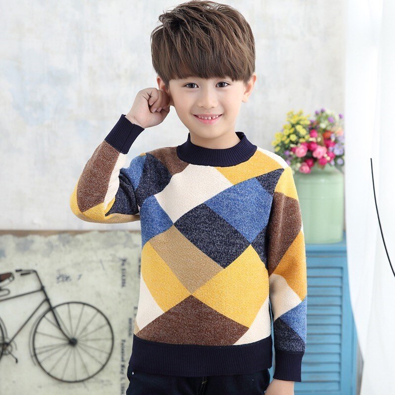 O-Neck Boys Sweaters Baby Stripe Plaid Pullover Knit Kids Clothes Autumn Winter Tops Children Sweaters Boy Clothing: 4 / 8T