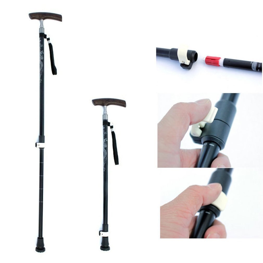 Aluminum Alloy Old Cane Solid Wood Handle Elderly Trekking Pole Cane Four Feet Non-Slip Walking Stick