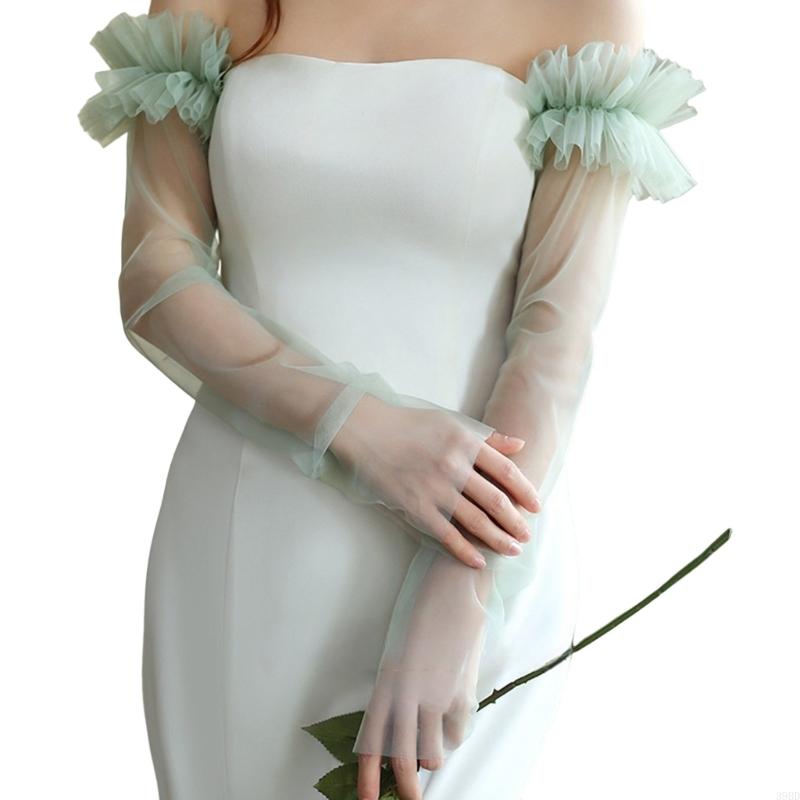 Couvre-bras longs transparents pour mariée, avec motifs en dentelle, pour cérémonie mariage, 39BD: green