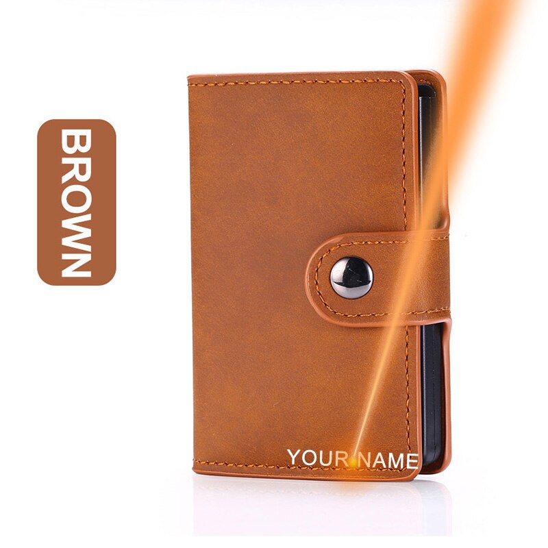 DIENQI Rfid Carbon Fiber Leather Men Wallets Card Holder Slim Thin Mini Smart Wallet Black Male Wallets Small Walet: Brown (Name Service)