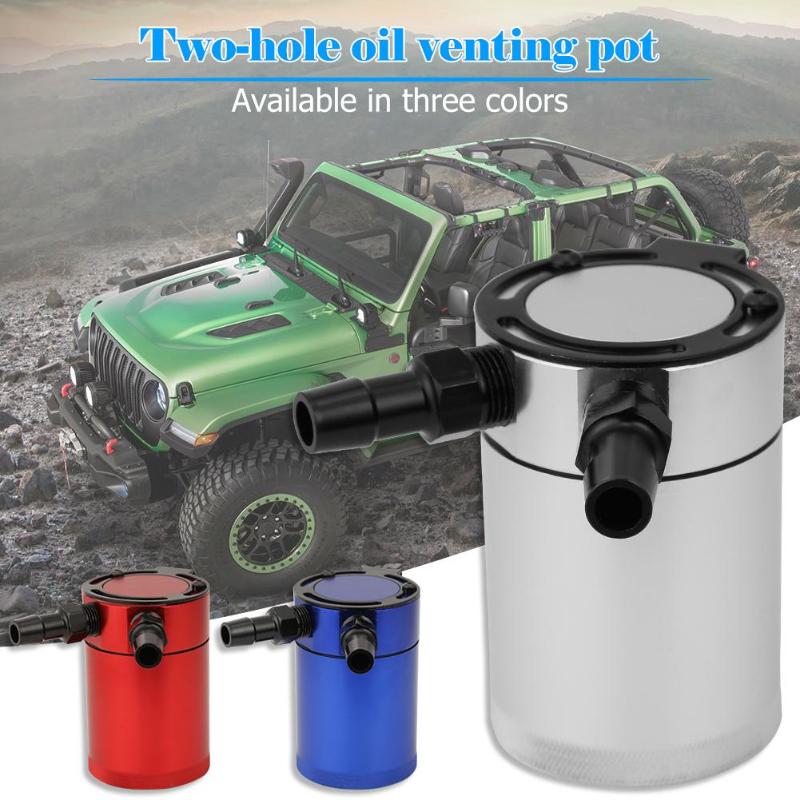 Universal 2-Port Aluminum Permeability Oil Pot Catch Can Reservoir Fuel Tank Baffled 94.7*62 mm