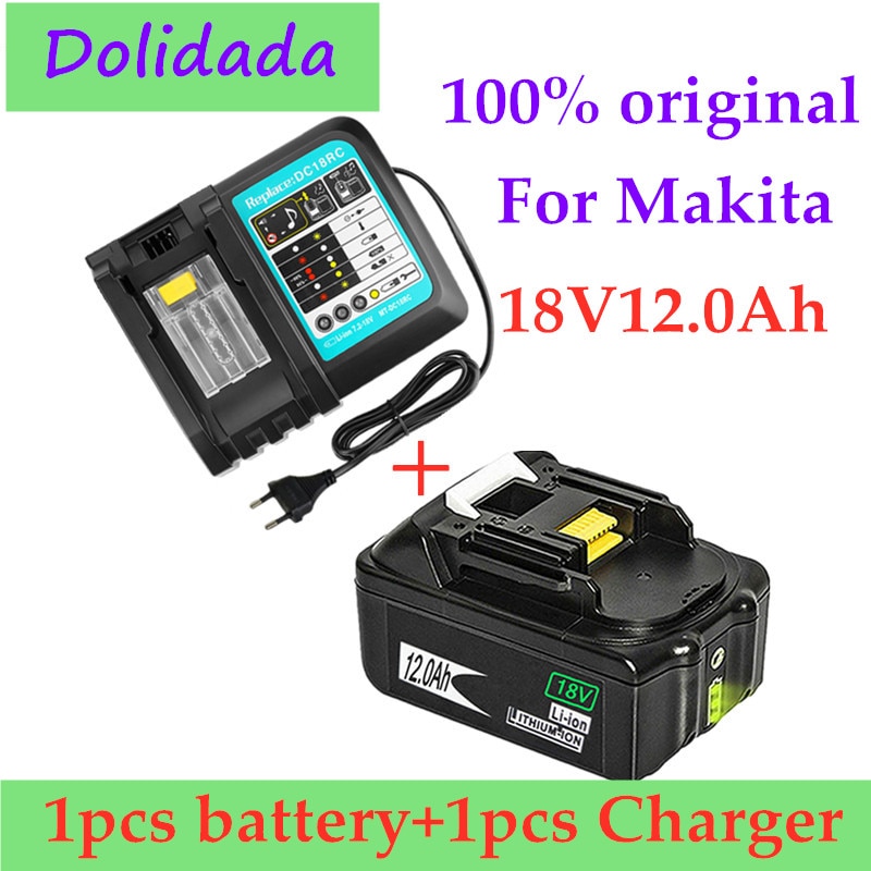 2 stk original 18 v 12ah genopladeligt batteri li-ion batteri udskiftning elværktøjs batteri til makita bl1880 bl1860 bl1830+ oplader