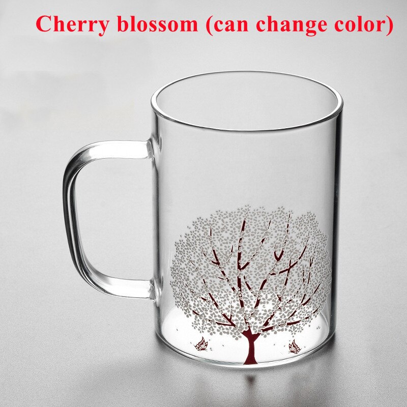 450ml Family Color-changing Glass Beer Mug Home Tea Wine Coffee Mug Water Drinking Glasses Kitchen Juice Milk Beverage Utensil: Cherry blossom