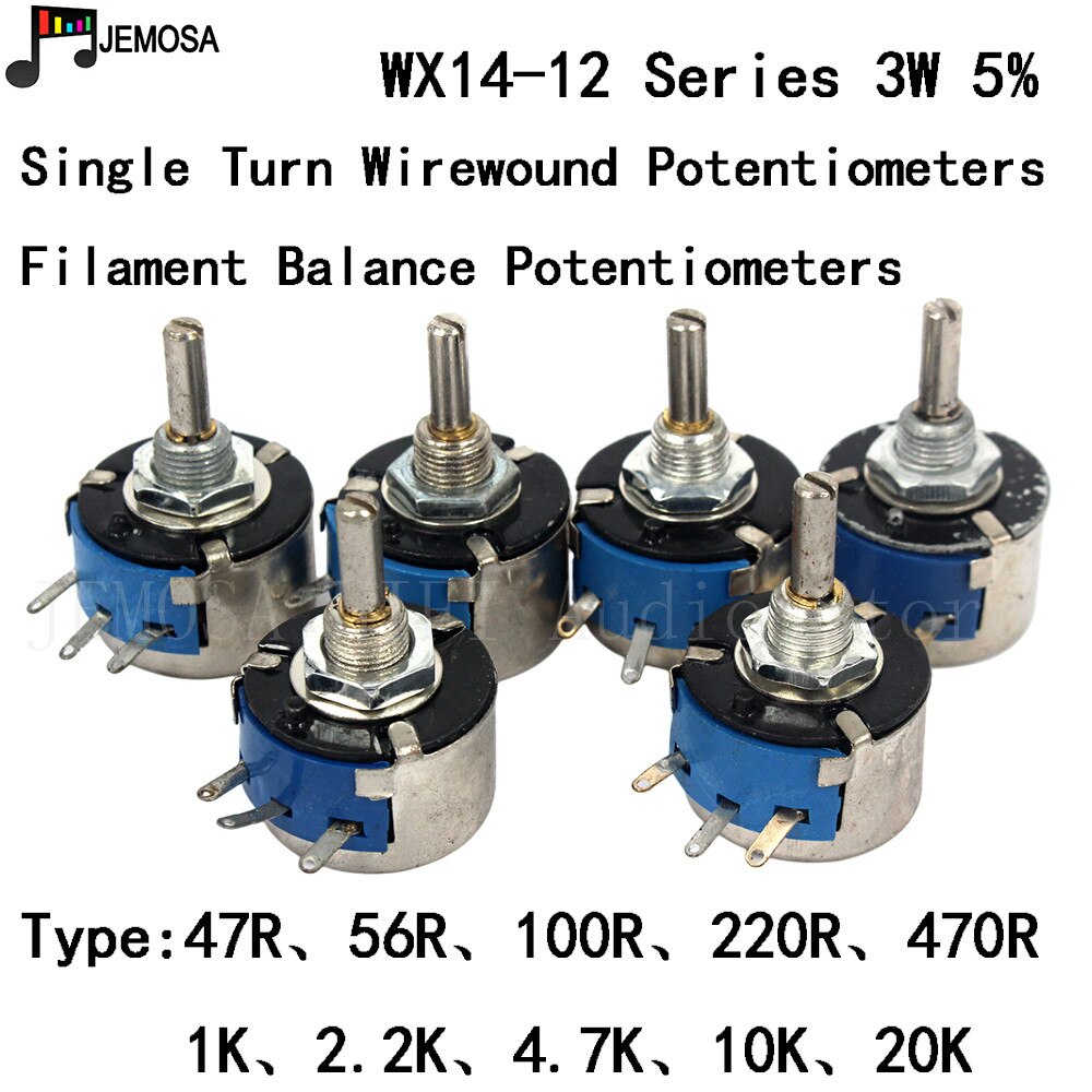 10Pcs Diy Hifi Single Turn Draadgewonden Potentiometers WX14-12 3W 47R 56R 100R 220R 470R 1K 2.2K 4.7K 10K 20K 5% Filament Balans