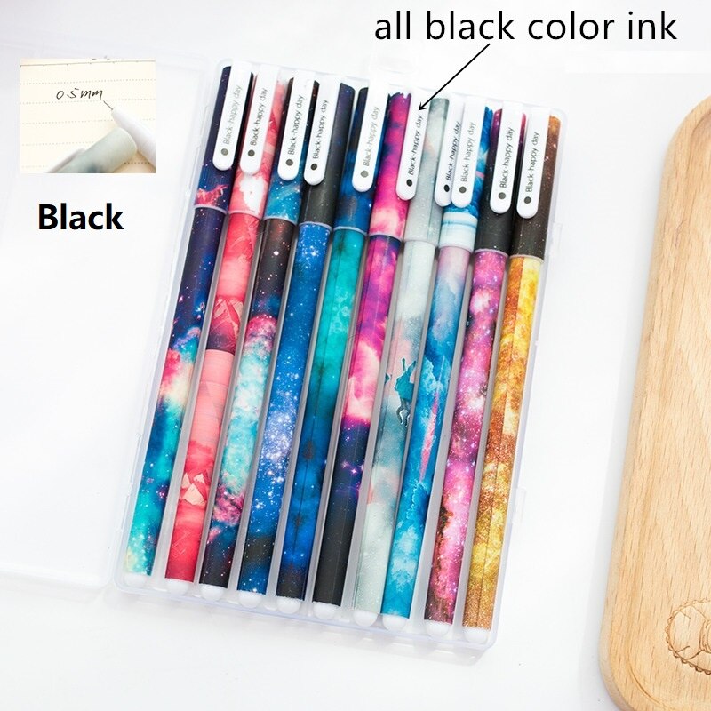 10 Uds pluma de gel de color galaxia estrella estrellada 0,5mm bolígrafo bolígrafos canetas artículos de papelería accesorios de oficina útiles escolares F308: 10 black ink set