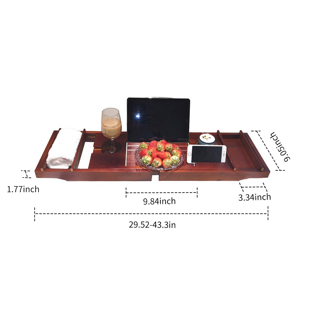 Bathtub Tray Bamboo Spa Bathtub Caddy Organizer Rack Book Wine Holder Nonslip Bottom Extendable Bath Tub Reading Shelf Tray: Brown