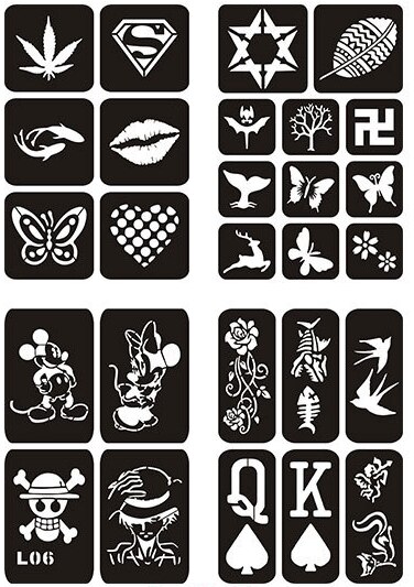 Pochoirs de Tatouage au henné pour enfants, femmes et hommes, aérographe réutilisable, modèles, décoration corporelle, fournitures de Tatouage: L06