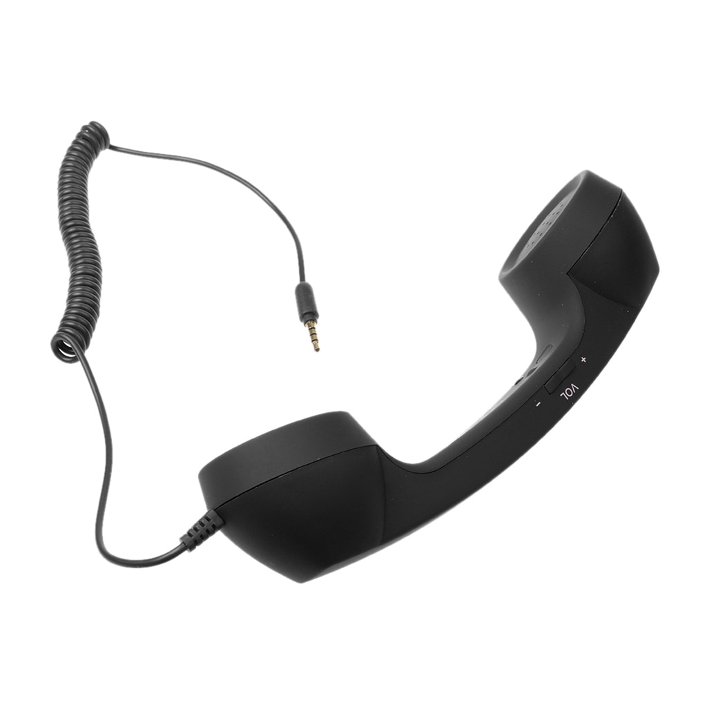 3.5mm retro telefoonhoorns, klassieke mobiele telefoonhoorn, microfoon, oortelefoon, zwart licht, luxe rubberen soft-touch