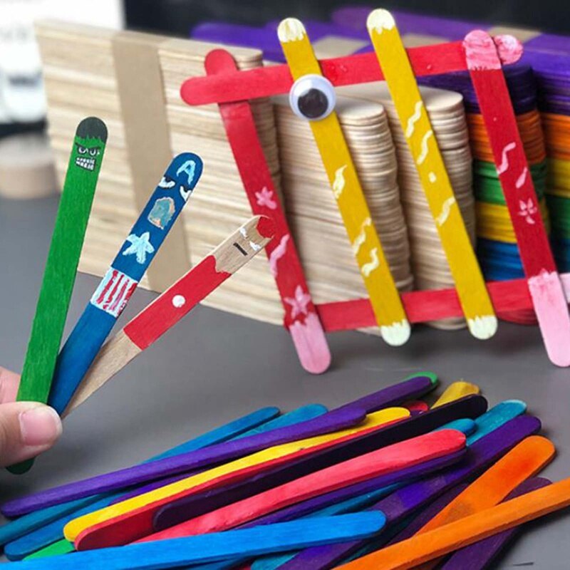 50Pcs/Set Popsicle Sticks Natural Wooden Pop Popsicle Sticks Wood Craft Ice Cream Sticks Popsicl Accesorios