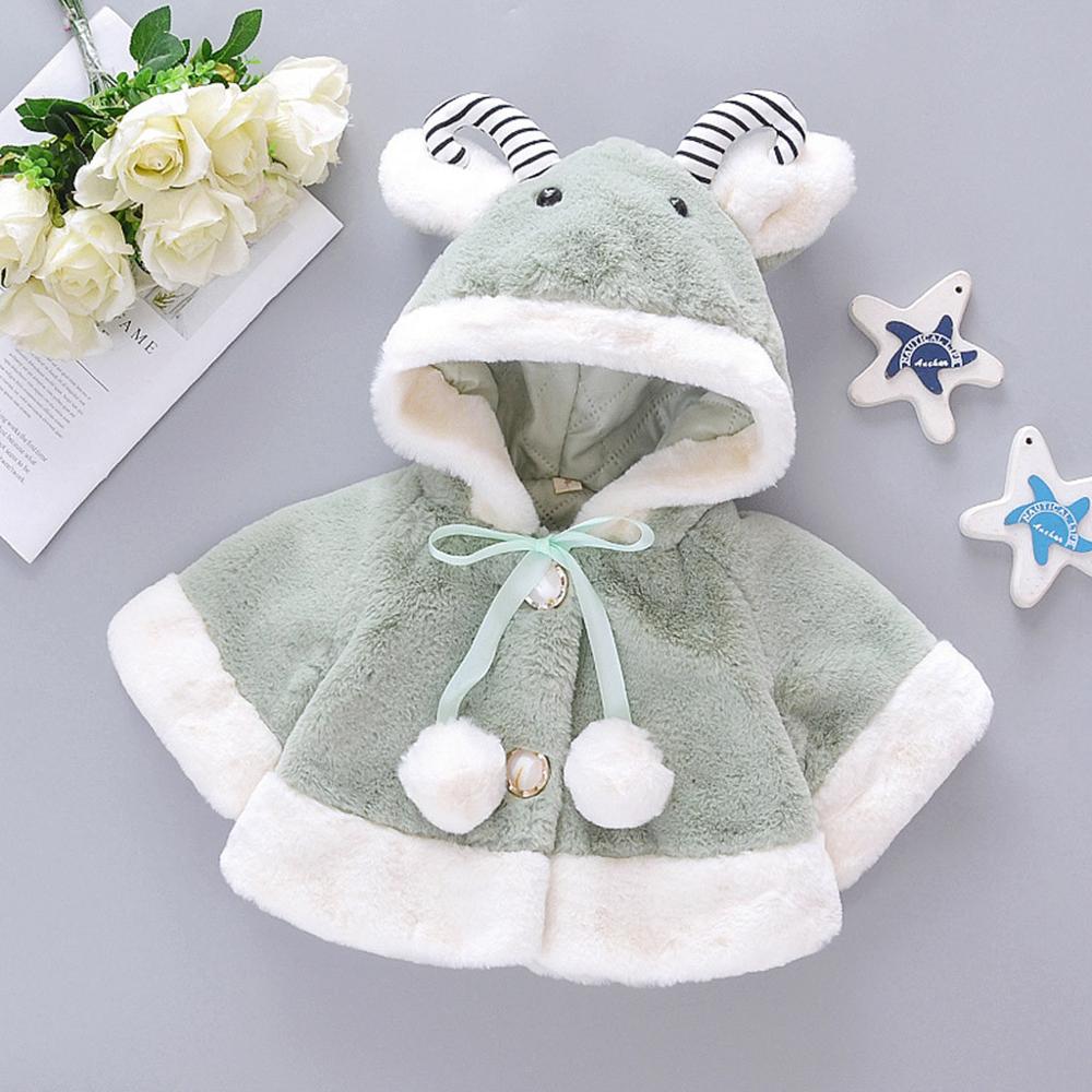 Peuter Baby Meisjes Winter Cartoon Faux Fur Cape Winddicht Coat Warm Hooded Mantel: Groen / 12m