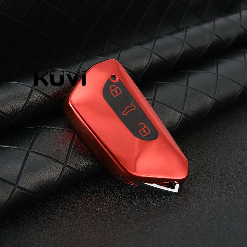 Blød tpu bil fjernbetjening nøgle cover til vw volkswagen golf 8 mk8 skoda octavia 3 knap smart key protecto shell tilbehør: Rød