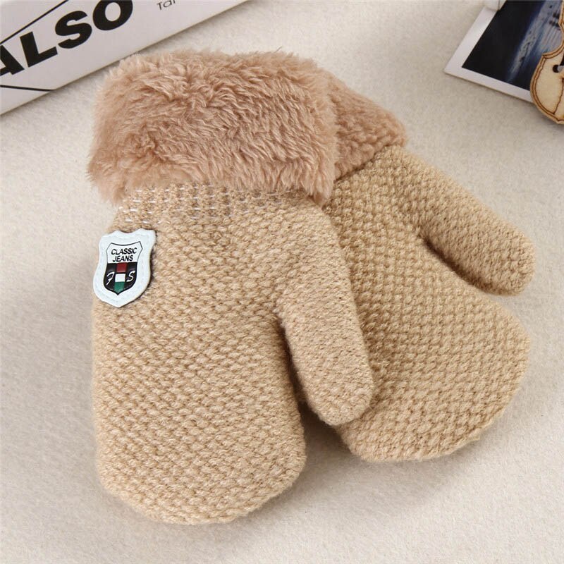 6 colori Nuovo Arrivo di Inverno Del Bambino Delle Ragazze Dei Ragazzi A Maglia Guanti Caldi Guanti di Corda Finger Completa Mittens Guanti Per I Bambini Bambino Del Bambino Dei Bambini: Beige