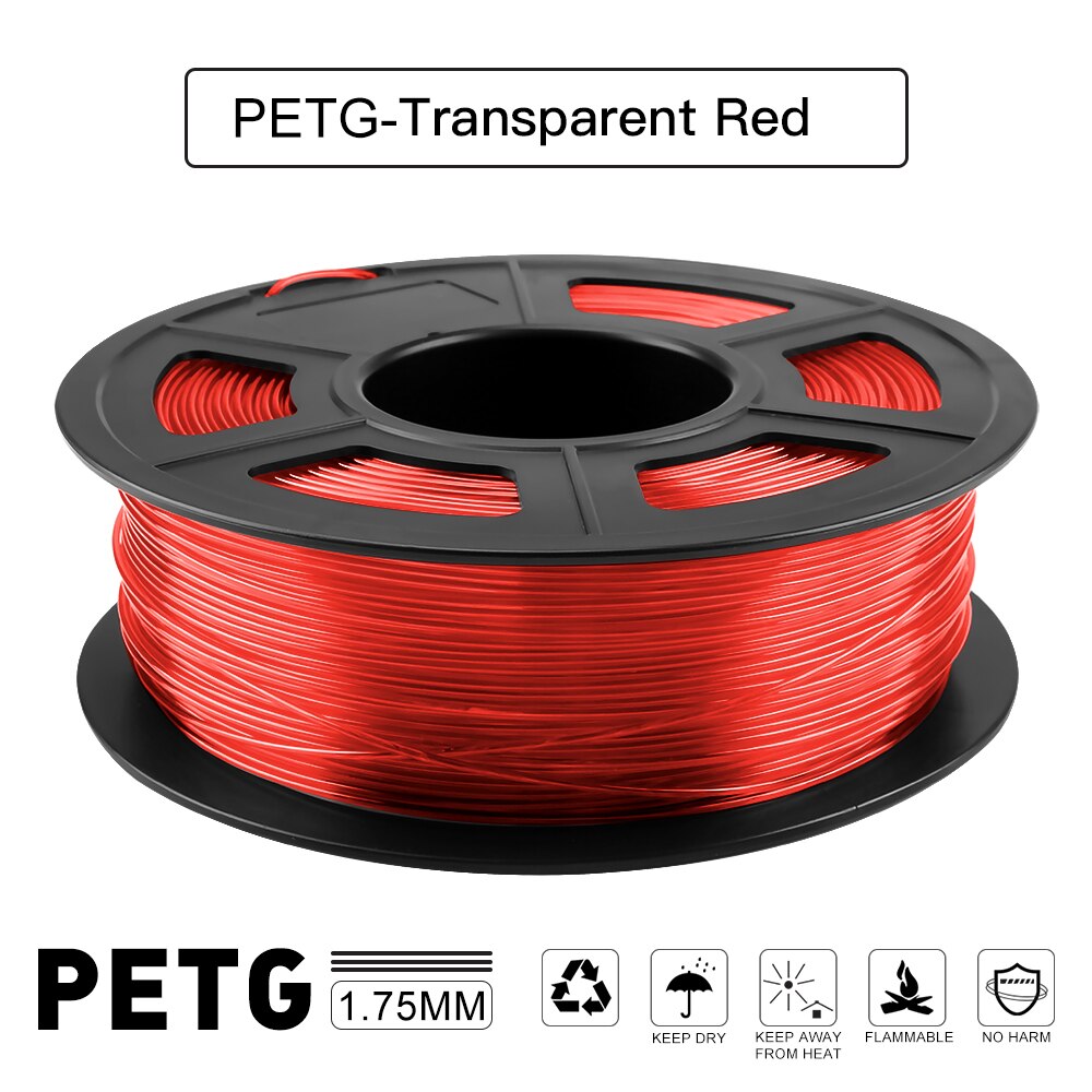 Hiprecy PETG 3D Printer Filament 1.75mm Dooling Material Black Color PETG 3D Filament Consumables 1KG/2.2LBS: transparent red