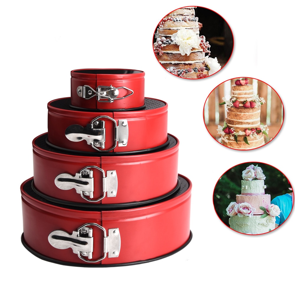 Red Nonstick Spring Form Removable Base Bottom Baking Pan Mold Cake Tin Set Stainless Steel Metal Cheesecake Bake Tray for Oven