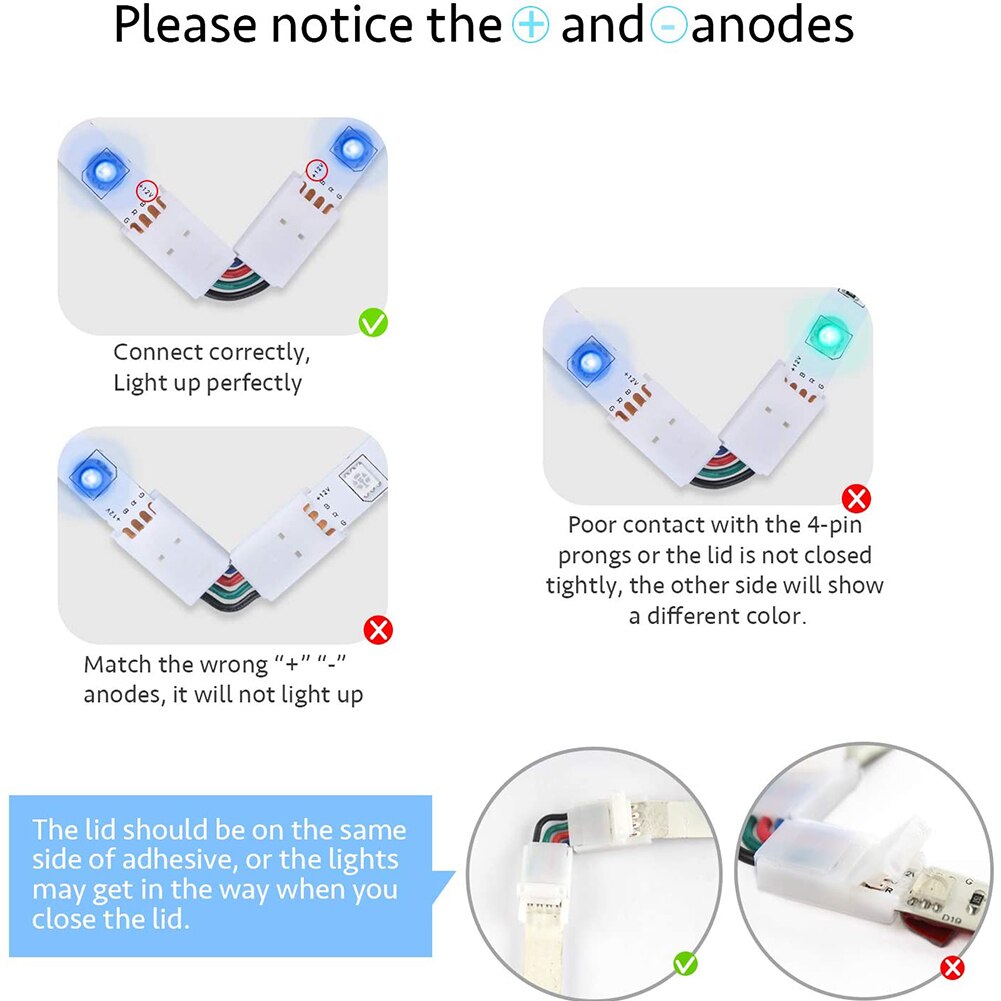 10pcs/pack RGB Right Angle 4 Pin 10mm Solderless Adapter Fastener Corner 5050 L Shape Connector LED Strip Light