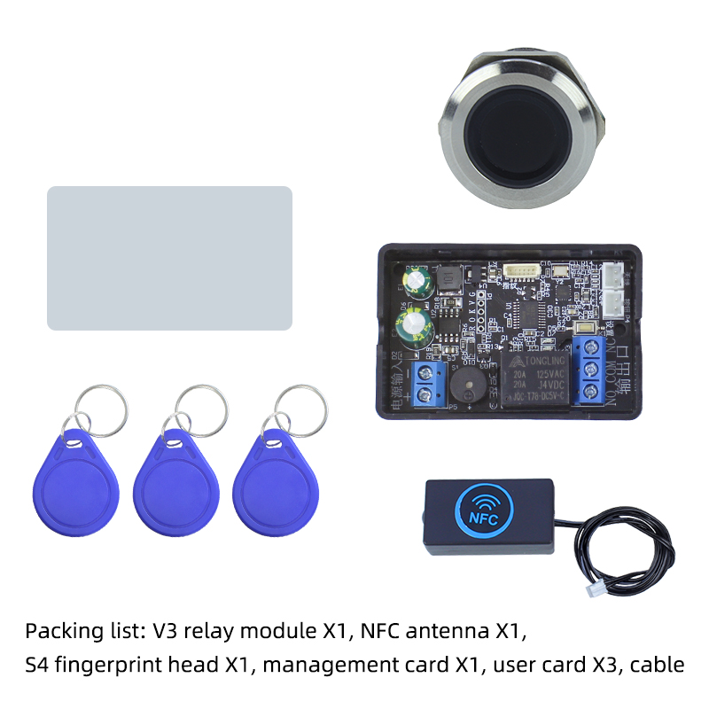 Support mobile NFC/IC card/fingerprint recognition/button switch/a variety of identification verification relay control modules: black