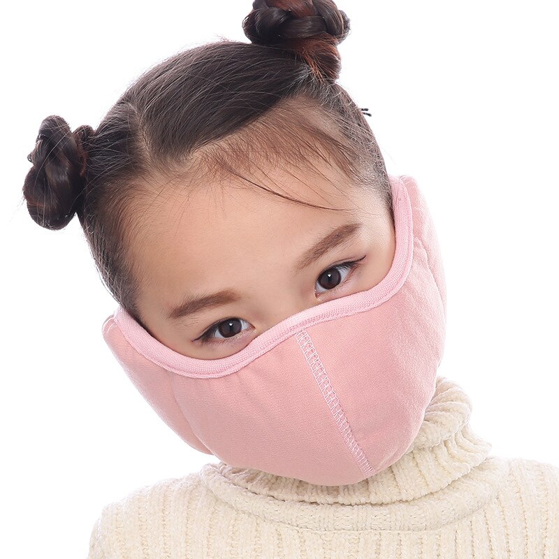 Unisex vinterbørne ørebeskyttelsesmaske udendørs drenge piger plus fløjl lydpotte ørebeskyttere åndbar vindtæt tyk børn varm øreprop: Lyserød