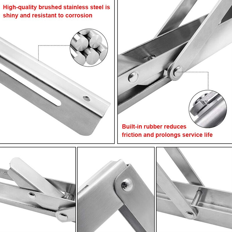 Heavy Duty Folding Shelf Brackets, 2Pcs Stainless Steel Collapsible Shelf Bracket with Mounting Screws for Table Work Bench, Spa