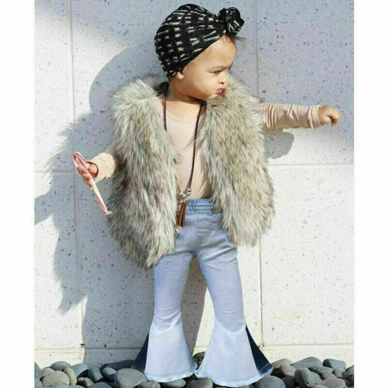 Pudcoco børn baby piger bukser med klokkebunde denim brede ben jeans bukser 2-7y