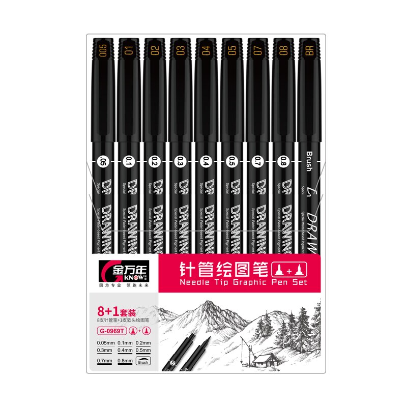 Juego de rotuladores gráficos con punta de aguja, rotuladores para dibujo de Manga, suministros de arte gráfico, 8 + 1 Uds.