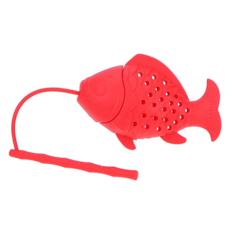 Fiskeform te infuser fødevarekvalitet silikone krydderi urtete si løs blad filter te infuser kugle tilbehør: Rød