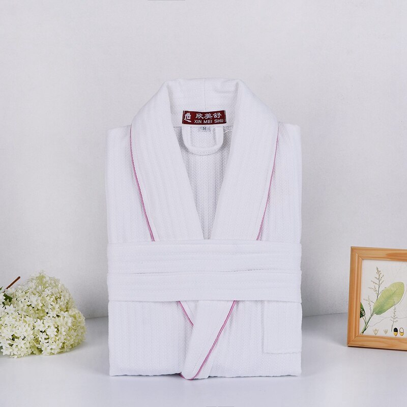 Badekåbe herre bomuld sovekåbe vaffelkåbe herre langærmet mandlig komfortabel afslappet hjemmetøj nattøj nattøj hvid: Hvid-lyserød linje / L