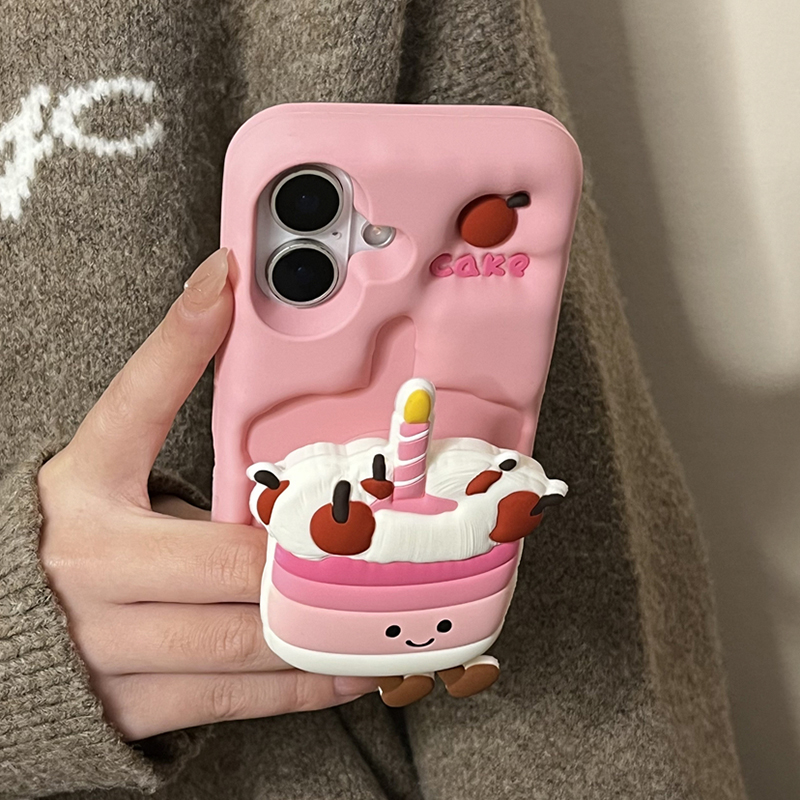 Funda de teléfono con soporte plegable y pastel 3D para iPhone 16, 15, 13, 14, 12 Pro Max, funda trasera de silicona suave