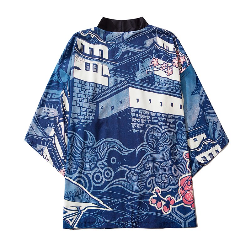 M-XXL Blue Casual Japanese Style Harajuku Kimono Cosplay for Mens Women Streetwear Robe Japan Cardigan Top Yukata Haori Clothes: 6242 / L