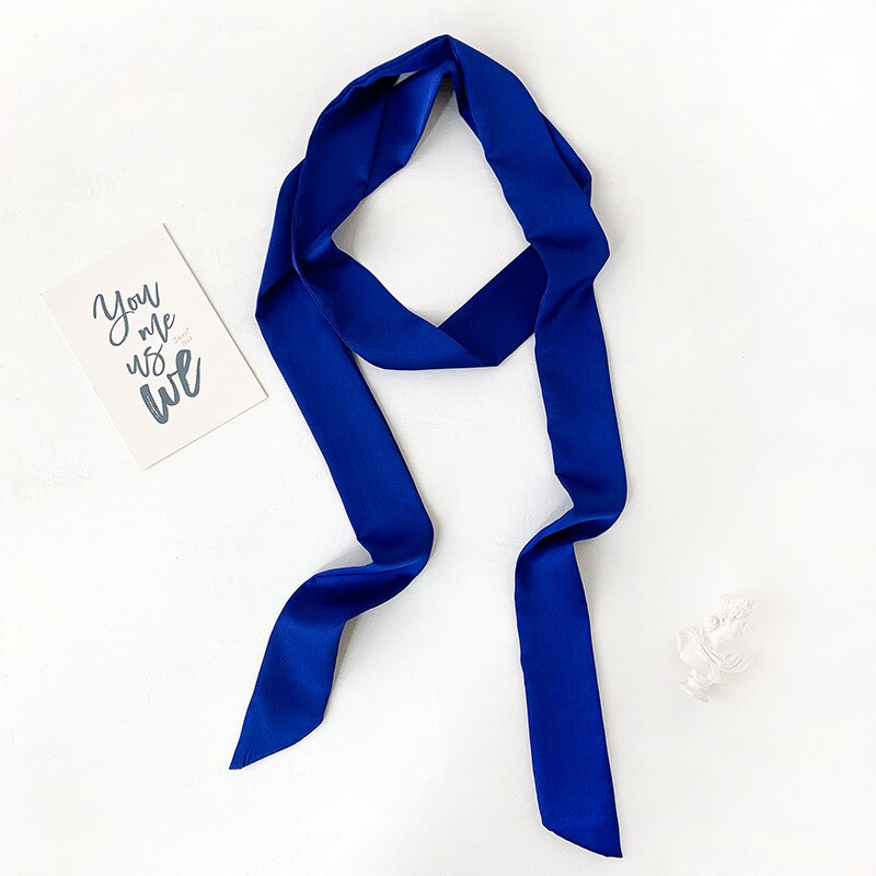 Zijde Tas Sjaal Lady Solid Lange Skinny Sjaals Haar Hoofdband Vrouwen Foulard Lady Wraps Tie Lint Accessoires: PD1-royal blue