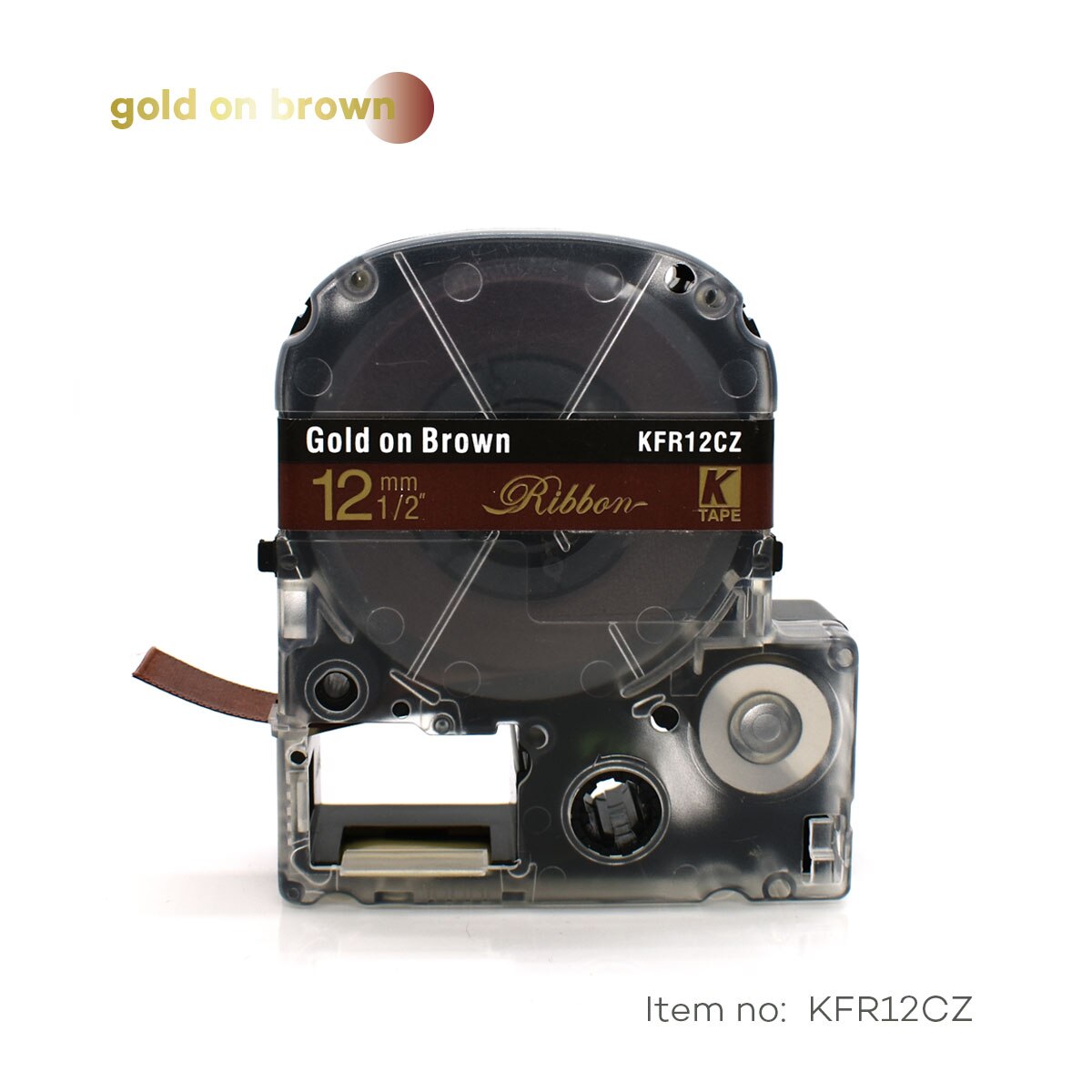 Satin Ribbon Labeling Tapes 12mm*5m SFR12BK SFR12PK SFR12KZ SFR12NZ SFR12RZ Compatible Epson KingJim Label Printer LW-300 LW-700: gold on brown