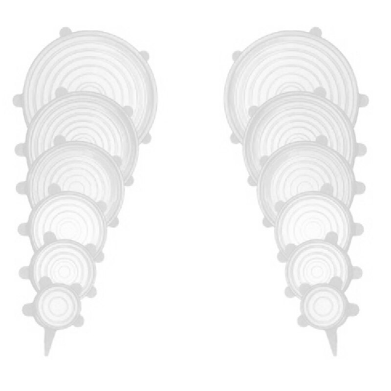 12pc siliconen elastische hoezen universele hoezen siliconen kom deksel siliconen pot deksel kookvoedsel conserveringsdeksel magnetron deksel: Default Title