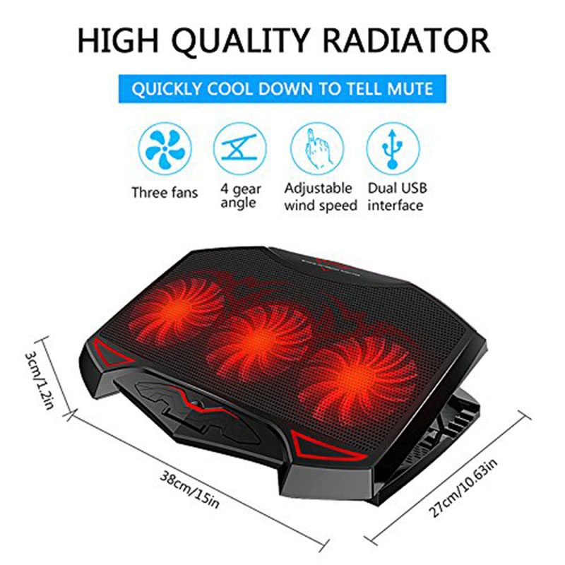 Laptop køler, laptop kølepude chill mat med 3 støjsvage fans usb drevne justerbare mounts stander til laptop  pc 10 & #39 ;& #39 ; -16 & #39 ;& #39 ;