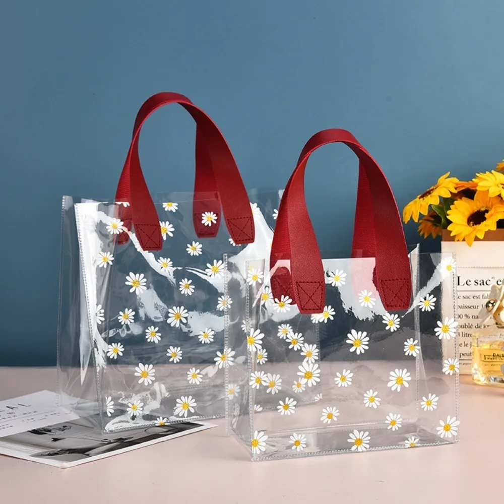 Transparent Klar Toteväska PVC Handtag Transparent Shoppingväskor Liten Daisy Handväska: Extra stor / Blå