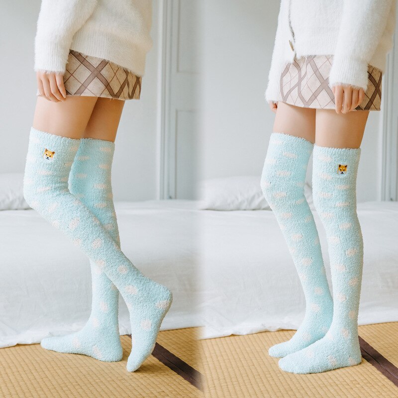 Autumn Winter Warm Stockings For Women Girls Cute Coral Fleece Soft Tube Leggings Sleeping Confinement Knee Stockings