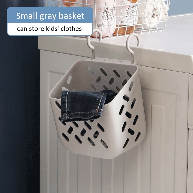 Panier de rangement pour vêtements sales, grand panier à linge mural, pliable, sans perforation, pour la maison: Gray-Small
