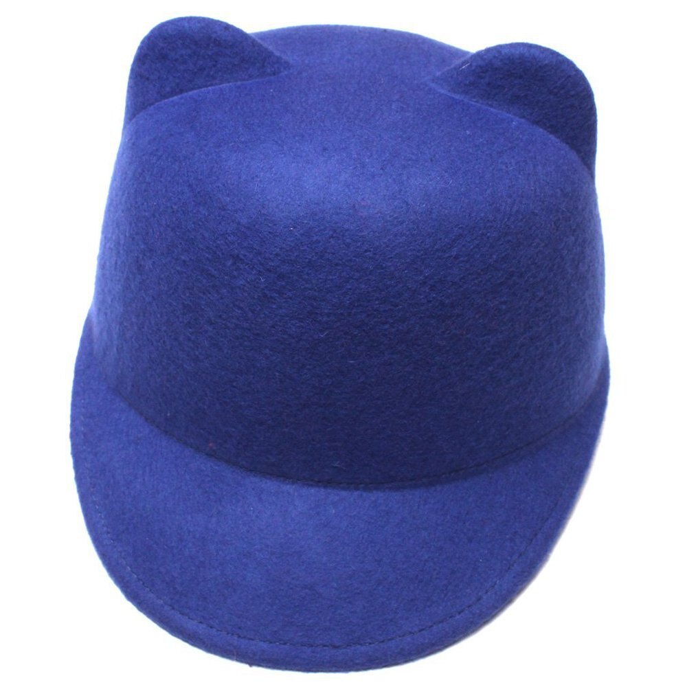 100%  uldpiger fedora hat vinter sorte djævlehorn sød kat øre dyr derby bowler dejlig kasket til børn: Blå