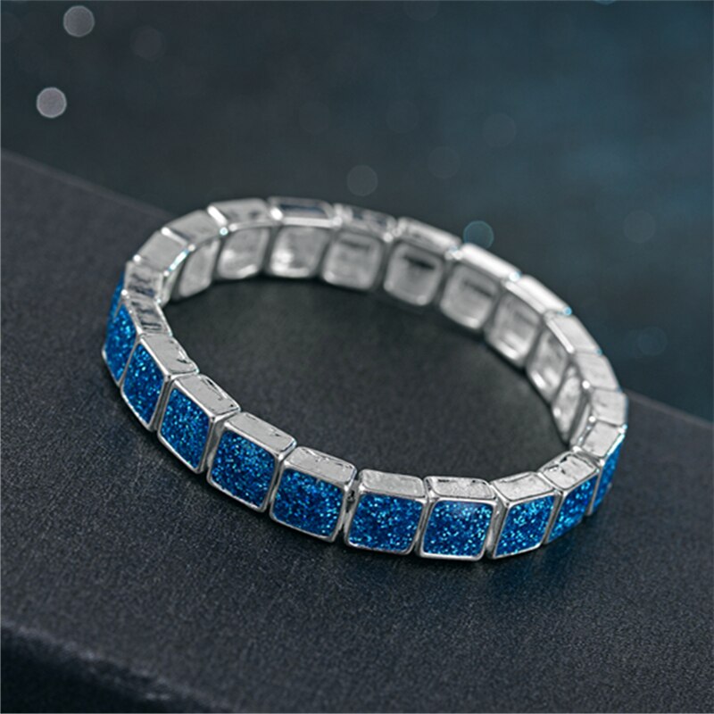 Synthetische Blue Fire Opal Vierkante Steen Armbanden Armbanden Voor Vrouwen Zilveren Kleur Armband Mode-sieraden Valentijnsdag