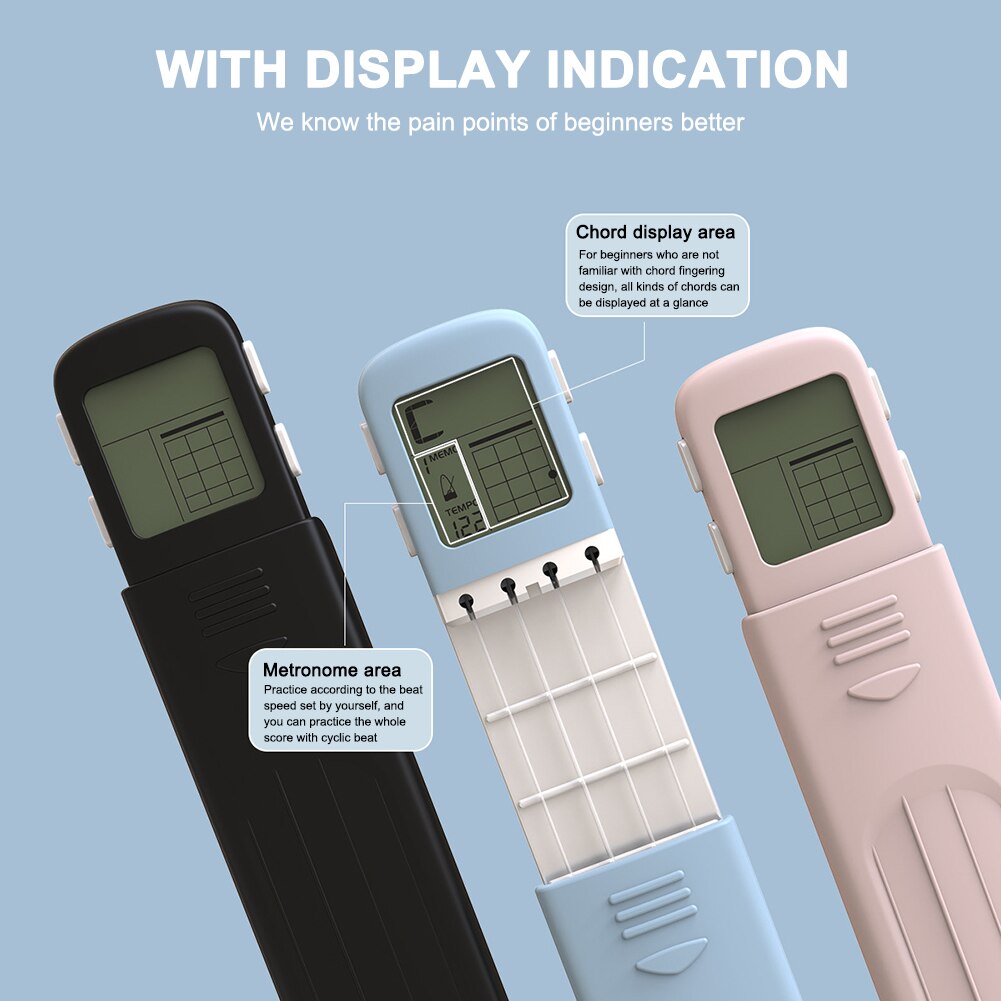 Ukulele de poche Portable 4-ton pour débutants, outil de pratique des accords, écran de diagramme des accords rotatif