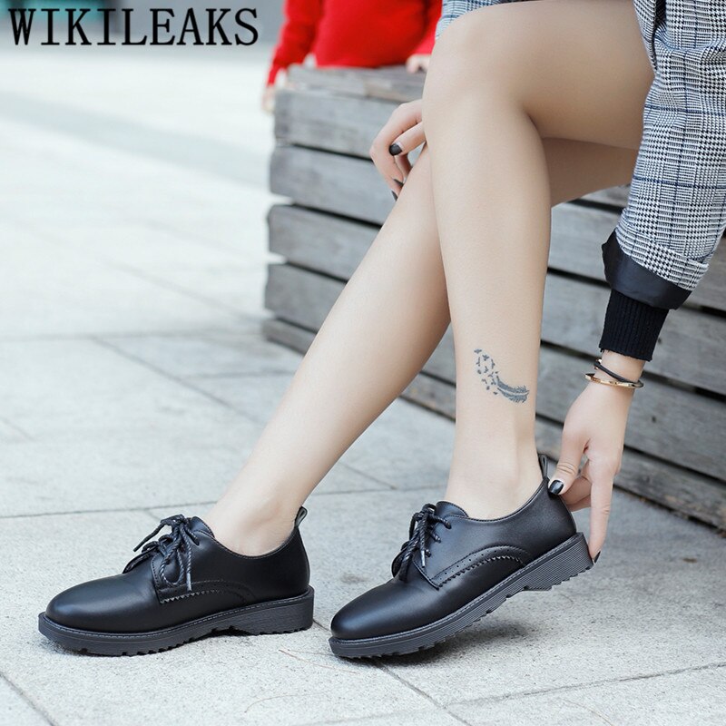 Koreansk stil kvinder creepers oxford sko til kvinder sorte sko til kvinder chaussures t nouveau scarpe donna scarpe – Grandado