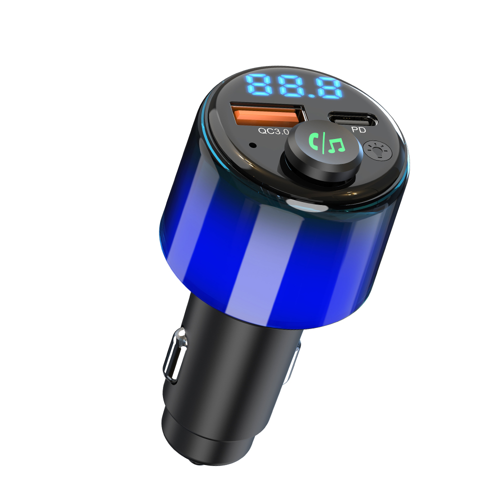 Sfeer Licht Draadloze Handfress Bluetooth 5.3 Fm Zender Pd 30W Qc 18W Dual Usb Snellader Type C Auto Snel Opladen
