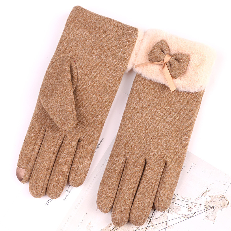 Cute Bow-Knot Glove Girl Winter Thicken Warm Mittens Women Driving Keep Warm Hand Youth Female Touch Screen Gloves