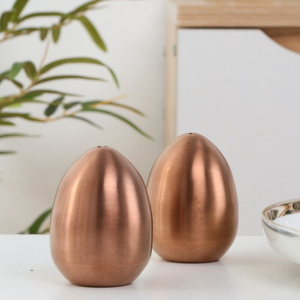 1/2 st salt krydda peppar shaker rostfritt stål äggformad krydda flaska kök prylar metall salt peppar hållare krydda: 2 roséguld