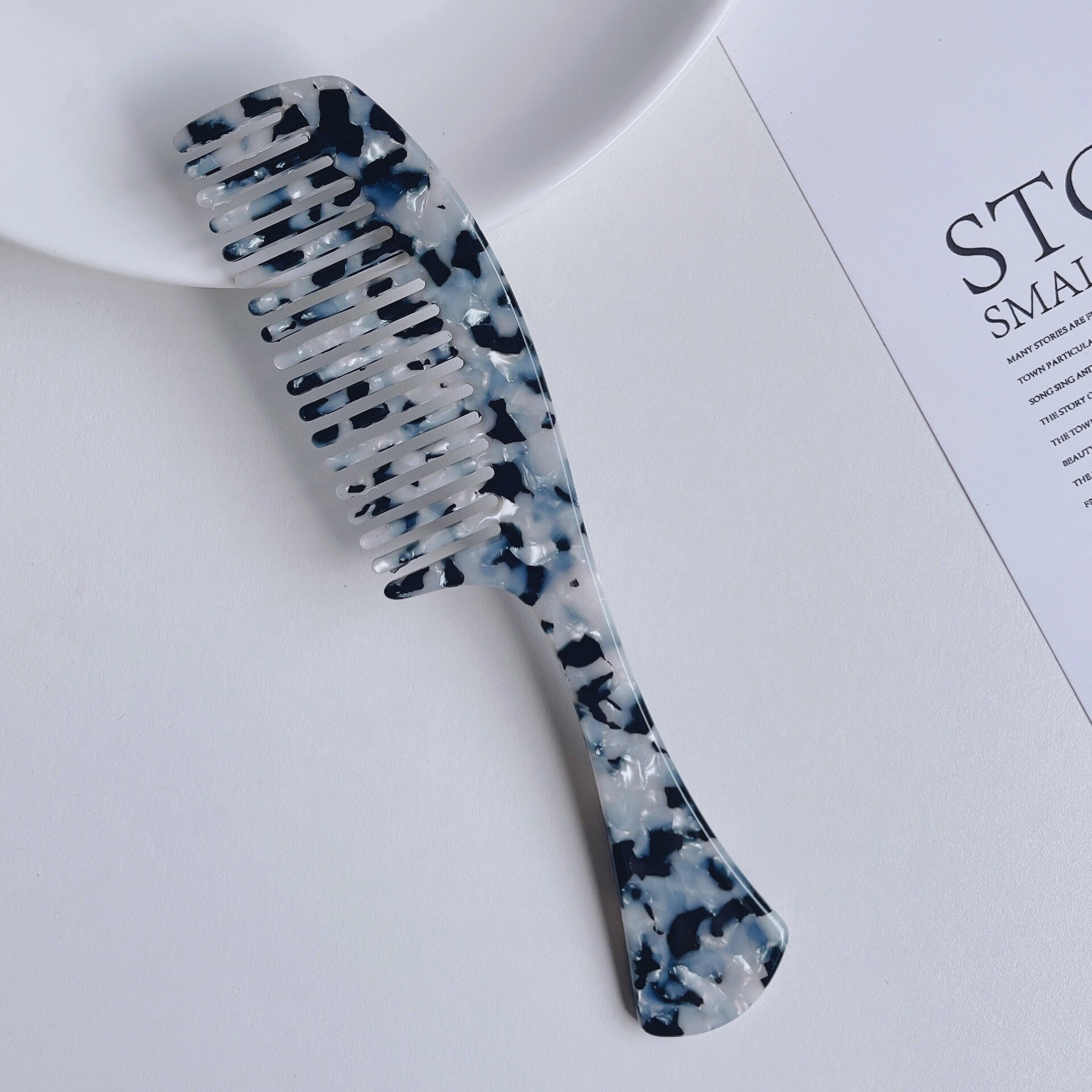 Peigne en acétate à double usage pour cheveux, accessoire de coiffure domestique rétro marbré, peigne antistatique à dents fermées: 4
